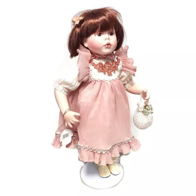 Topline Austria Hecho a Mano Muñeca de Porcelana Niña Rosa Vestido 60cm