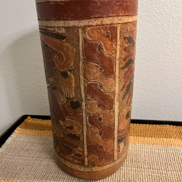 Antique Ceremonial Large Cylindrical Shape Jar Or Pot  Mayan - Stunning 3