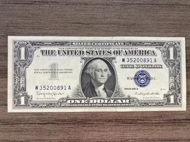 $1 One Dollar Silver Certificate USA Series 1957 B  Blue Seal, Crisp