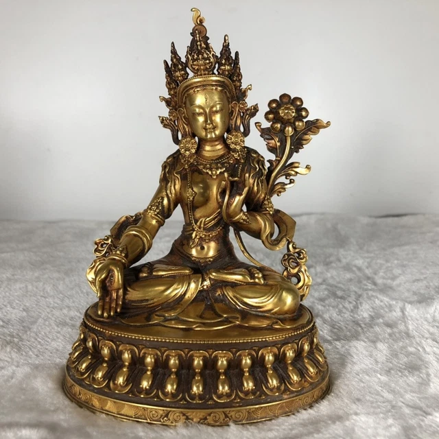 Chinese Exquisite Handmade Guanyin Gilt Bronze Statue