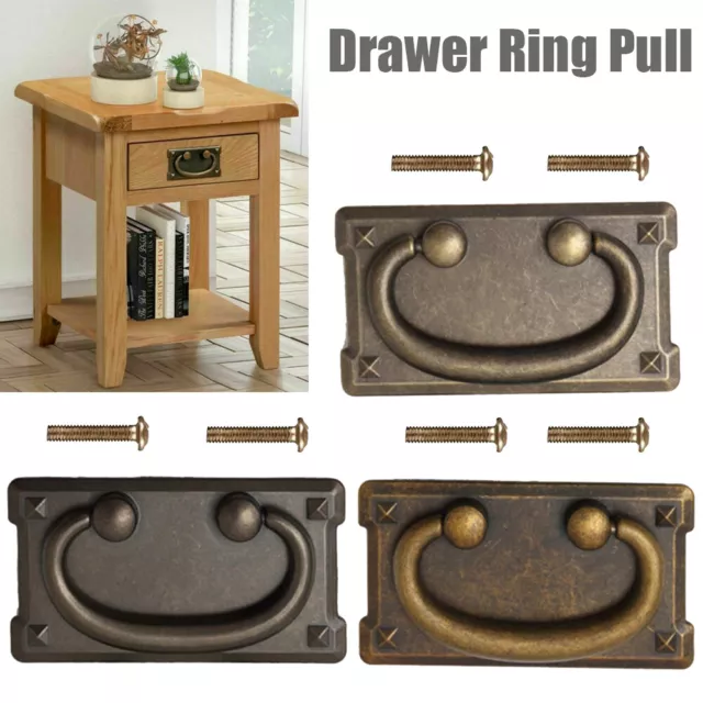 Vintage Bronze Ring Pull Handle Cabinet Knob Drawer Dresser Cupboard Drop Door