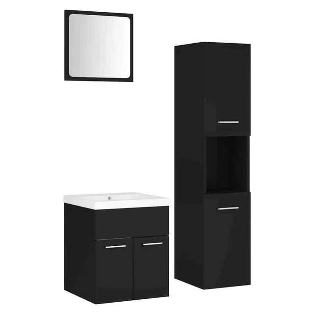BATHROOM FURNITURE SET Black Engineered Wood £395.83 PicClick UK