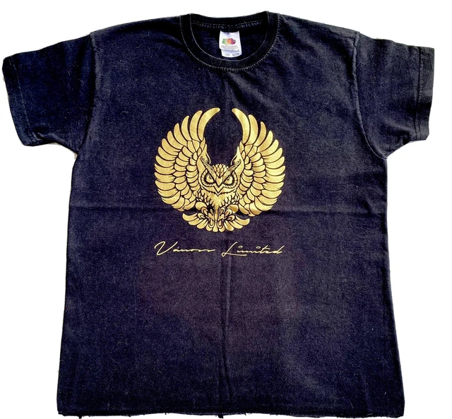 T-shirt Fruit Of The Loom ragazzi età 9-11 anni nera con aquila d'oro sul davanti