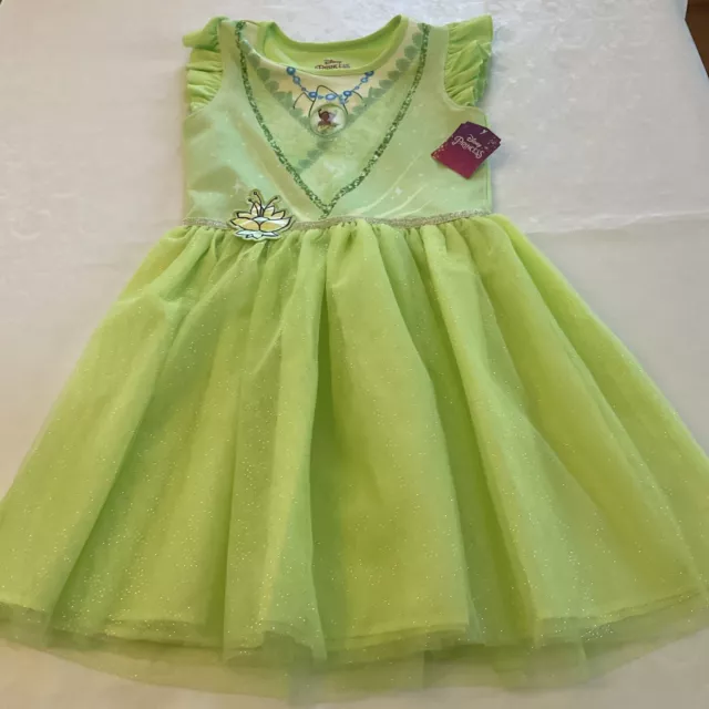 Disney Princess Girls Green Flowy Sparkle Tulle Tiana Dress Outfit NWT