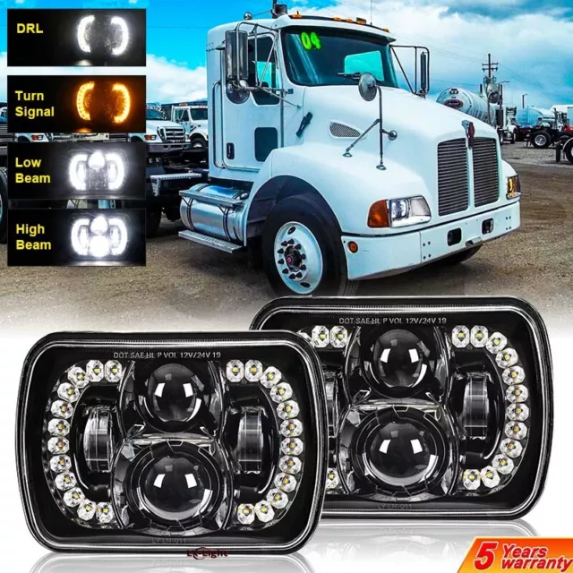 for Kenworth T300 1997-2010 Dump Truck Pair Halo 7x6" LED Hi-Lo Beam Headlights