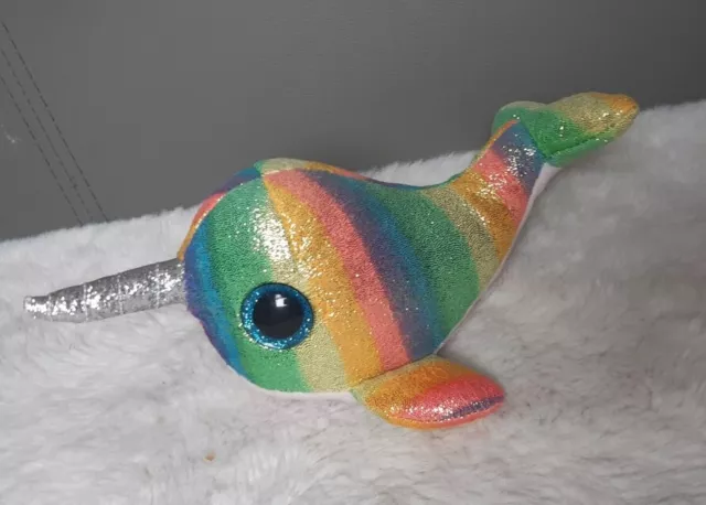 Ty Beanie Boos Nori the Narwhal 6" 15cm 2018 Glittery Rainbow Soft Plush Toy