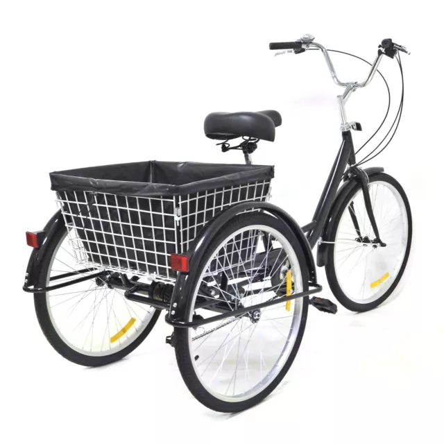 24" 8-Gang Dreirad 3 Räder Erwachsene Fahrrad Erwachsenendreirad Tricycle Bike