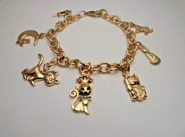 Bracciale donna con ciondoli charms gatti braccialetto catena oro stile anni 50