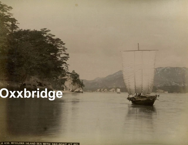 JAPANESE JUNK BOAT Sailboat Albumen Photo MIYAJIMA ISLAND Shrine Ship SHRINE