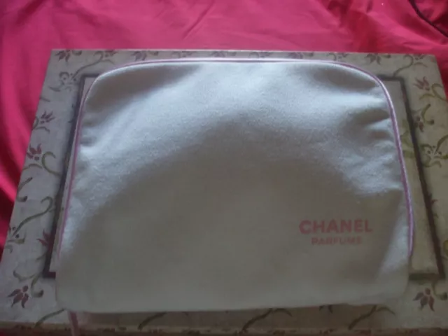 Chanel parfums white pink cotton makeup clutch travel cosmetic purse handbag bag