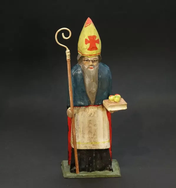 Grulicher Krippenfigur, Bischof - Nikolaus - Holz geschnitzt (# 12371)