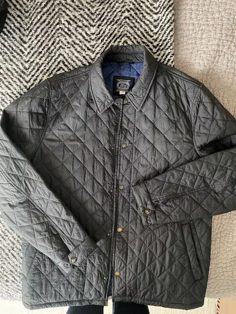 Mens button lightweight quilted shirt jacket J Crew navy size medium