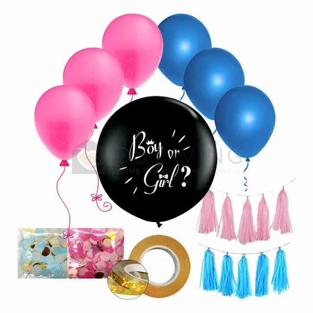 XL PARTY GENDER Reveal Balloon With Baby Girl Pink Or Boy Blue Confetti