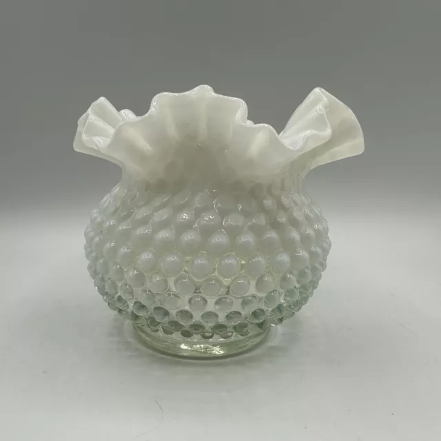 Fenton White Opalescent Hobnail Rose Bowl