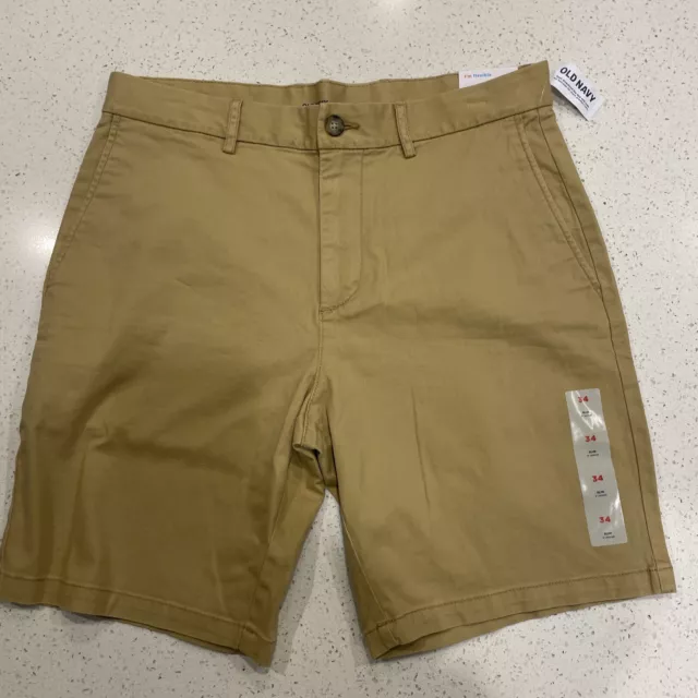 NWT Old Navy Shorts Men's Size 34 Tan Built In Flex Slim Chino Casual Flat