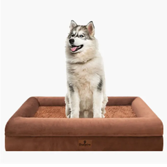 SheSpire Brown Orthopedic Memory Foam Dog Bed Pet Sofa w/Removable Bolster Cover