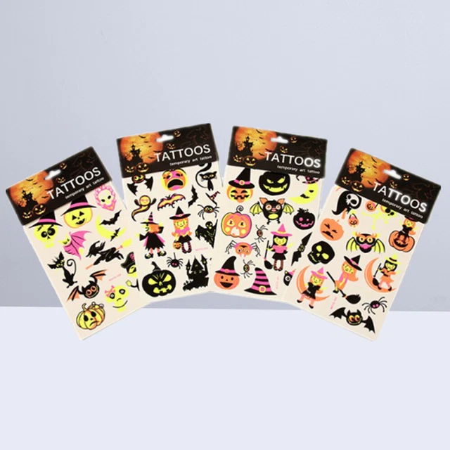 Tatuajes temporales maquillaje de Halloween para niños y niñas fantasma calabaza fluorescente