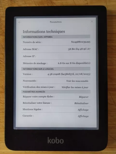 LISEUSE KOBO GLO EBOOK READER N613 6'' tactile rétroéclairage Wi-fi 2 Go  e-ink