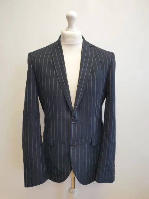 Kk331 Mens Next Blue Striped 2 Piece Suit Slim Fit Jacket & Trousers W32 L31 C38