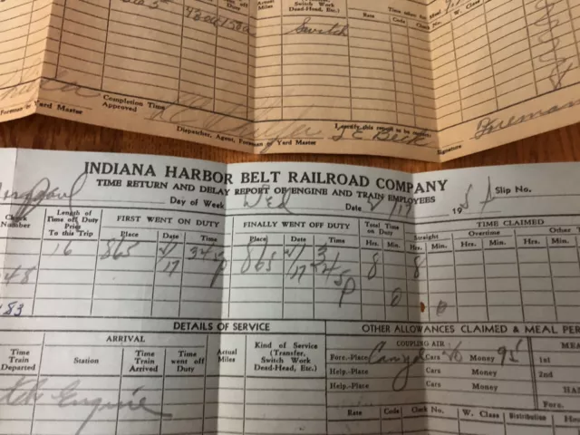 VTG Lot Of 4 1940-50s Indiana Harbor Belt Railroad Time Sheets Chicago Railroads 3