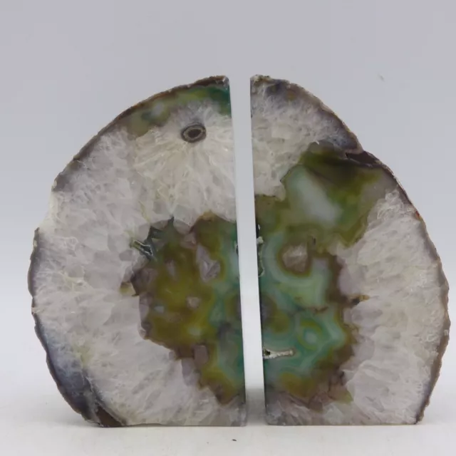 Natural Agate Crystal Green White Polished Geode Bookends 1 KG Home Decor