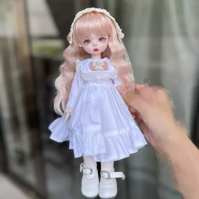 Full Set 1/6 BJD SD Doll Baby Girl Eyes Face Hair Makeup Outfits Kids Toys Gift