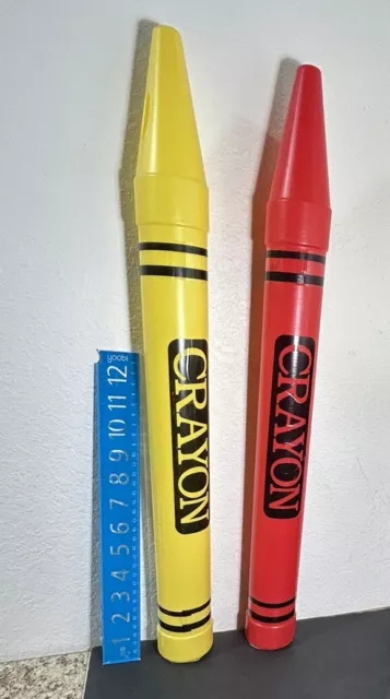 Set Of 2! 23" Yellow And Red Crayon-  Blow Mold Plastic - Coin/Money Piggy Bank