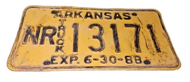 Vtg Arkansas Truck License Plate 1988 NR 13171 car collector June 30 88 6-30