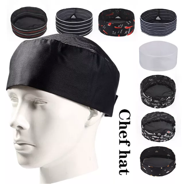 Kitchen Cooking Chef Hat Restaurant Service Flat Top Mesh Breathable Beanie Cap