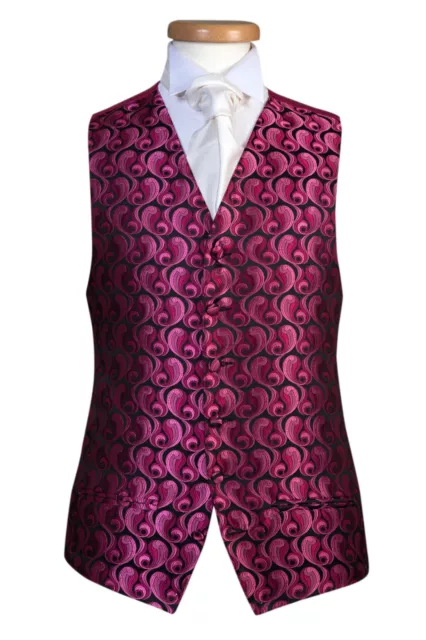 Pavone Rosa e Nero Paisley Mulinello Matrimonio Abito Festa Ballo Crociera Gilet