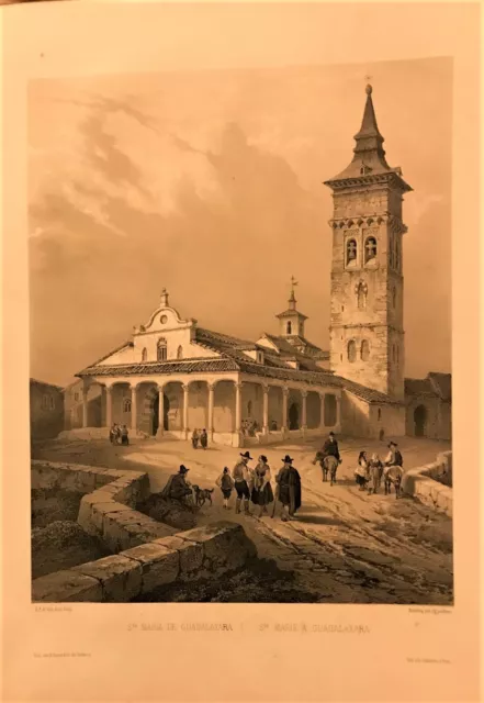 Guadalajara Sta Maria iglesia.Litografia  de Genaro Perez Villaamil 1842