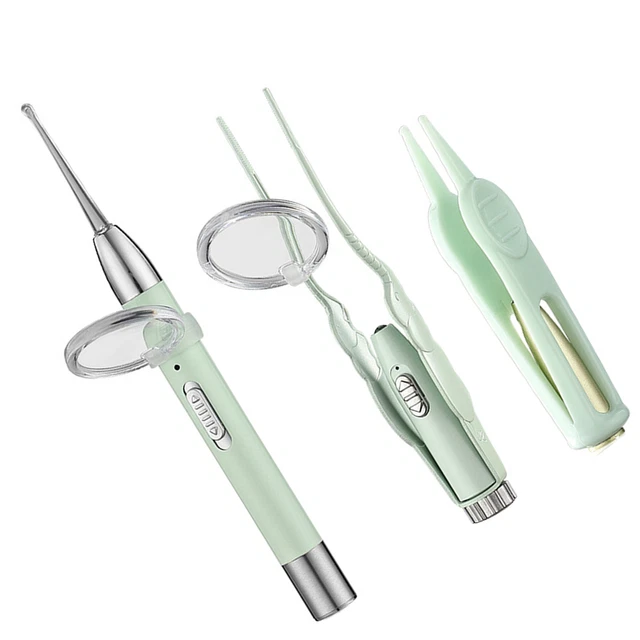 LED Earwax Spoon Booger Clips Ear Wax Removal Kit USB Charging Stainless Steel