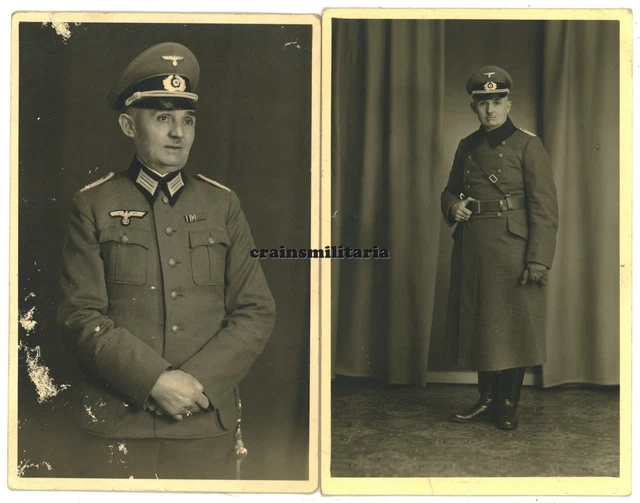 2x Orig. Foto AK Portrait Heer Offizier m. Ordensspange Mantel Orden in FULDA