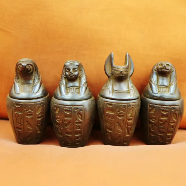 Antique Collection Set Of 4 Egyptian Ancient Canopic Jars Organs Storage Statues