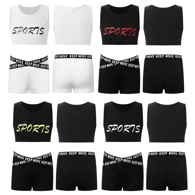 Kids Girl's Vest With Elastic Waistband Shorts Round Neck Crop Top And Shorts