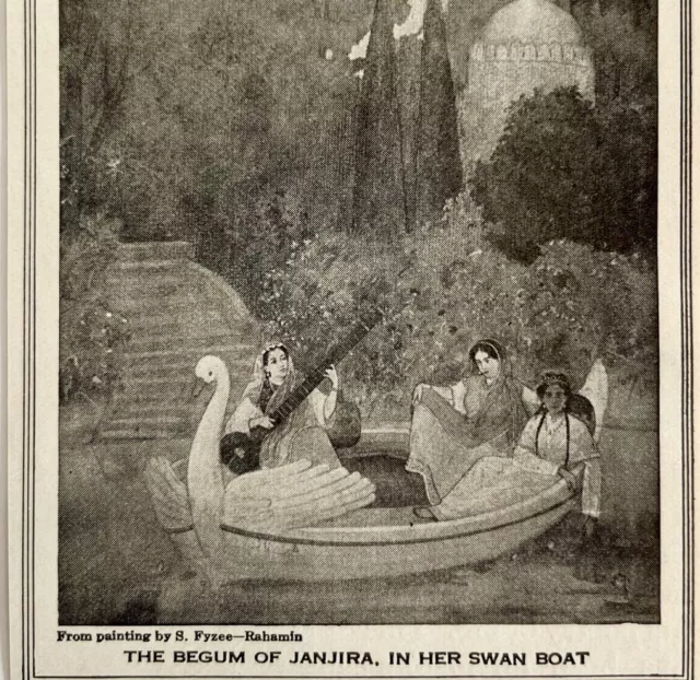 1921 Begum of Janjira Swan Boat Art Print Fyzee Bahamin Antique India Ephemera
