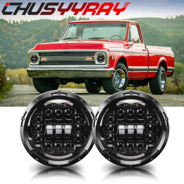Pair 7 inch Round LED Hi/Lo BEAM Headlights Halo for Ford F100 F150 F250 Truck
