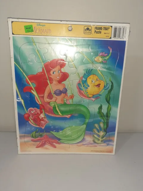 Vintage 1990s Disney's The Little Mermaid Golden Frame Tray Puzzle New HTF Image