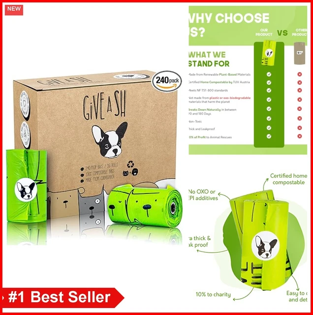PLANT BASED COMPOSTABLE Dog Poop Bags Unscented 240 Count Home Compost ...