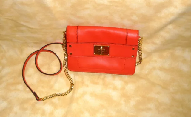 authentic milly mini nappa leather clutch designer handbag reddish orange color