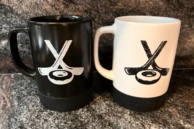 Tim Hortons Hockey Stick & Donut Coffee Mugs Puck Bottom 2018 NEW!!