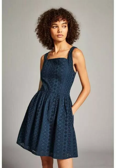 Jack Wills Lacey Fit and Flare Dress Navy Ladies UK Size 10