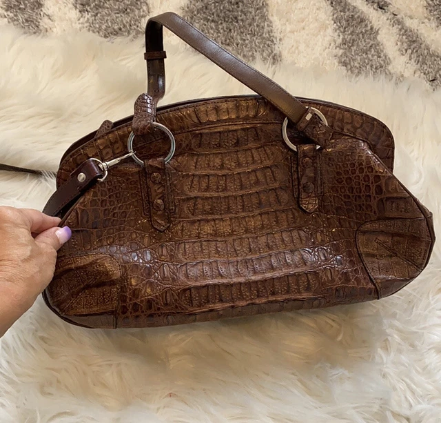 Nina Raye Brown Crocodile Leather Satchel