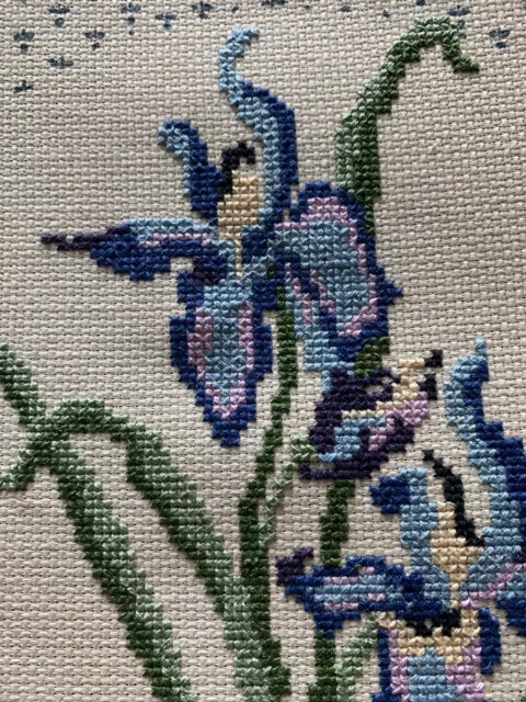 Beautiful Handmade Vintage Needlepoint Artisan Completed Floral Wall Hanging 3