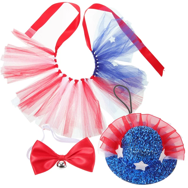 1 set di gonna cappello patriottico Independence Day animale domestico cravatta fiocco festa gatto cane cane