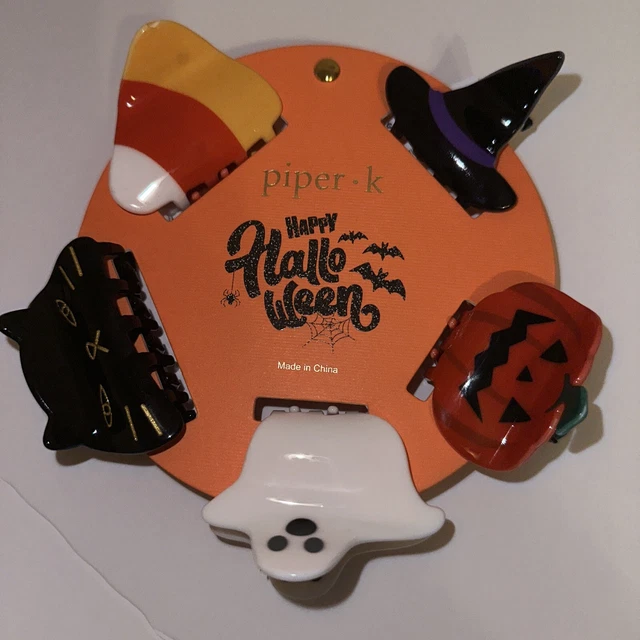 Piper K  Happy Halloween 5 Hair Clips Witch Hat, Ghost,candy Corn, Cat, Pumpkin