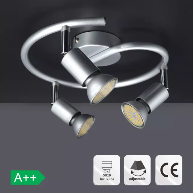 Metal 3 Way Ceiling Light Fitting Modern Adjustable Spotlight Lighting LED Bulbs