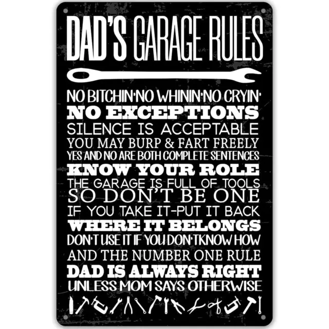 Funny Dad's Garage Rules Metal Tin Sign Wall Decor Garage Quote Sign for Home