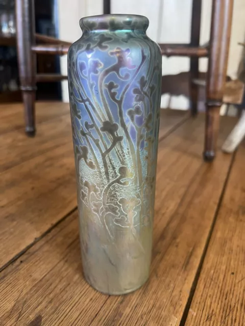 Antique Sicard Signed Art Nouveau Design Weller Pottery Vase 8 1/2”