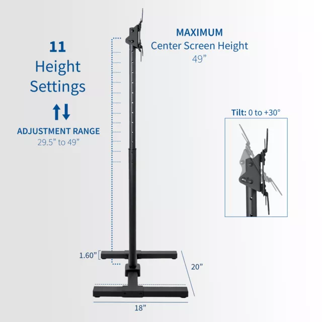 VIVO TV Display 13" to 50" Floor Stand, Height Adjustable Mount for Flat Screen 3